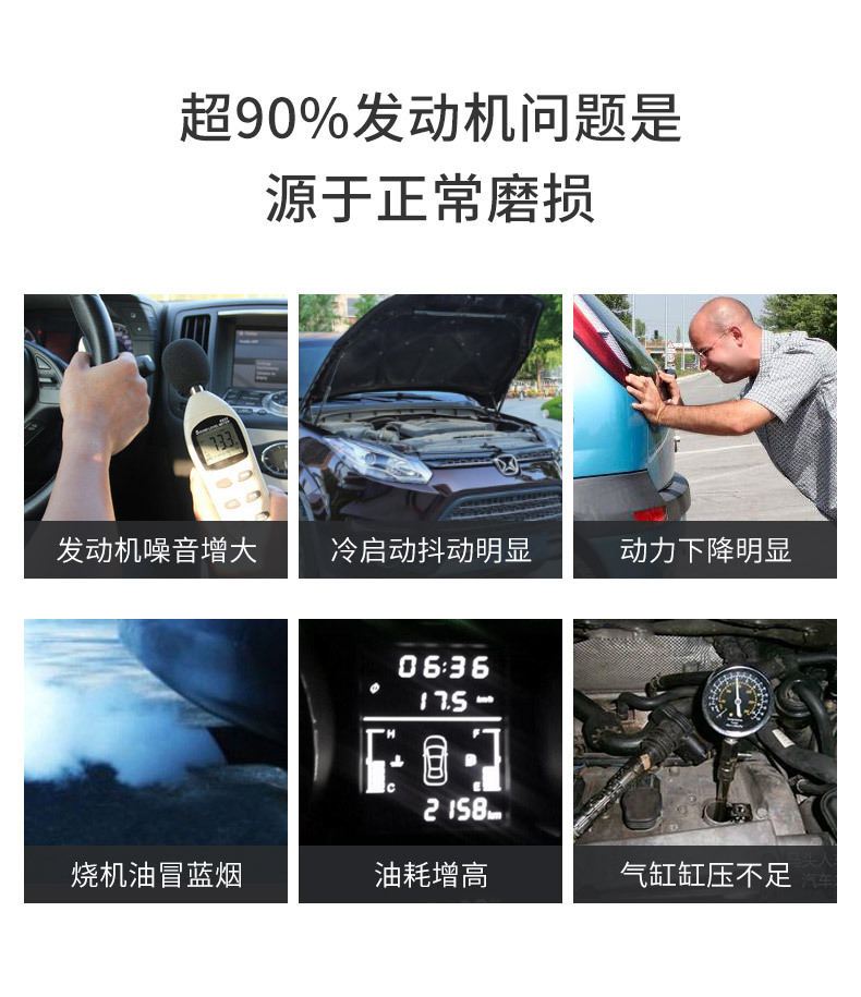 Suitable for repairing engine noise and vibration in cars, a powerful anti-wear treatment solution for burned oil, providing protection without the need for disassembly