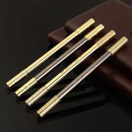 亚马逊时尚创意金箍棒圆珠笔铜质盖帽式金色圆珠笔商务办公金属笔