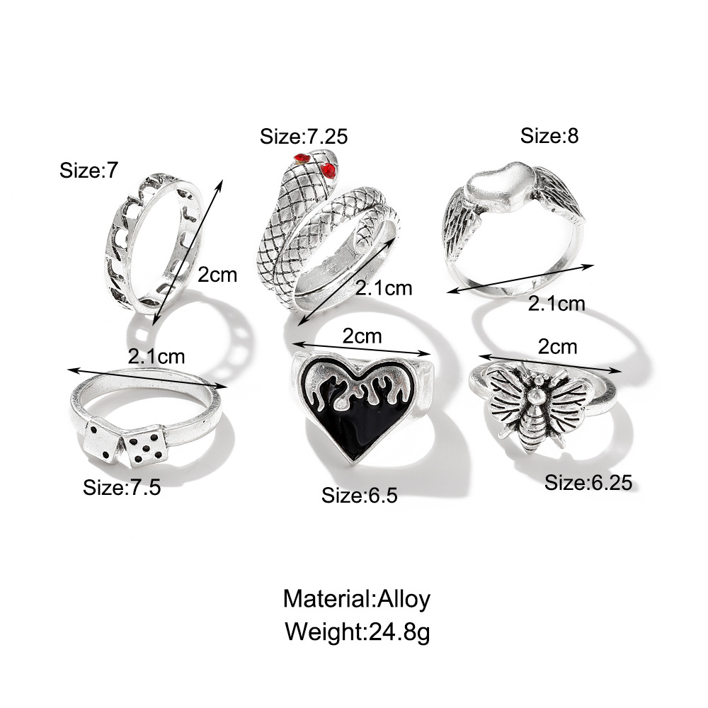 new butterfly elven ring 5piece set heart chain dagger joint ring wholesalepicture3