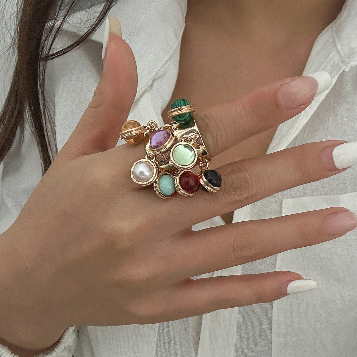 16g Weight Charm Rings Classification 1 Piece Quantity Holiday Occasion Alloy Material Geometric Pattern Women's Gender Plating Design Streetwear Style Streetwear Geometric Arylic Alloy Plating Women's Charm Rings 4