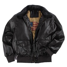 跨境美国空军皮毛一体男女飞行员情侣皮衣机车毛领地图棕色皮黑色