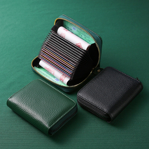 RFID Top Layer Cowhide Accordion Card Bag Large Capacity Multi-Card Slot Women's Genuine Leather Card Holder Men's ID Card Wallet 