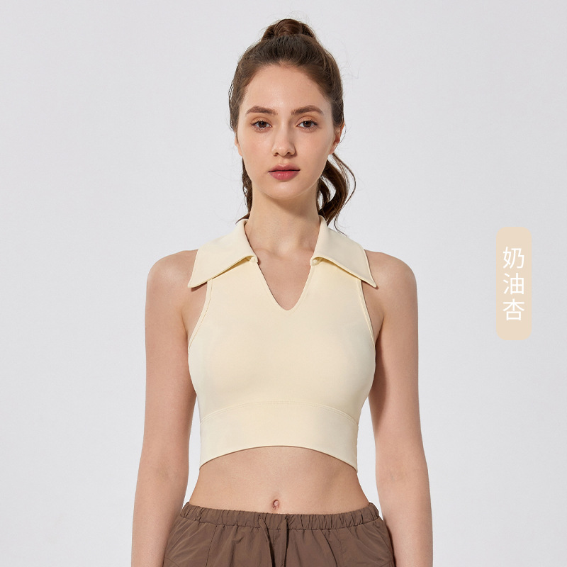 Chaleco deportivo con solapa una taza con cojín de pecho para mujeres correr bra transpirable sin mangas ropa de yoga delgada ropa de fitness