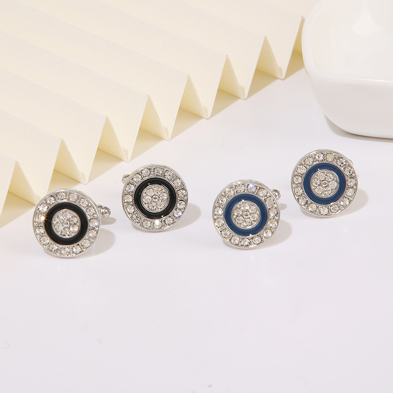 Gemelli da uomo rotondi in zircone e cristallo blu_voghion.com