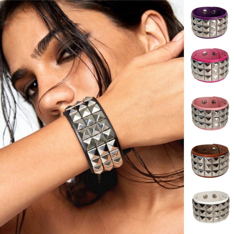 European and American Fashion Punk Street Style Nightclub Square Rivet Bracelet Couple Pu Leather Subculture Bracelet Accessories Cross-Border European and American Fashion Punk Street Style Nightclub Square Rivet Bracelet Couple Pu Leather Subculture Bracelet Accessories Cross-Border