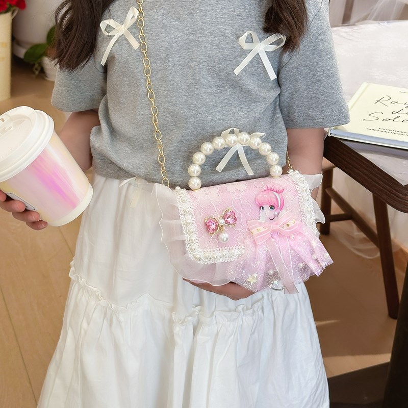 Nuevo arco de princesa bolso infantil caricatura lindo pequeño viento perla bolsa de mano pequeña niña hombro mochila
