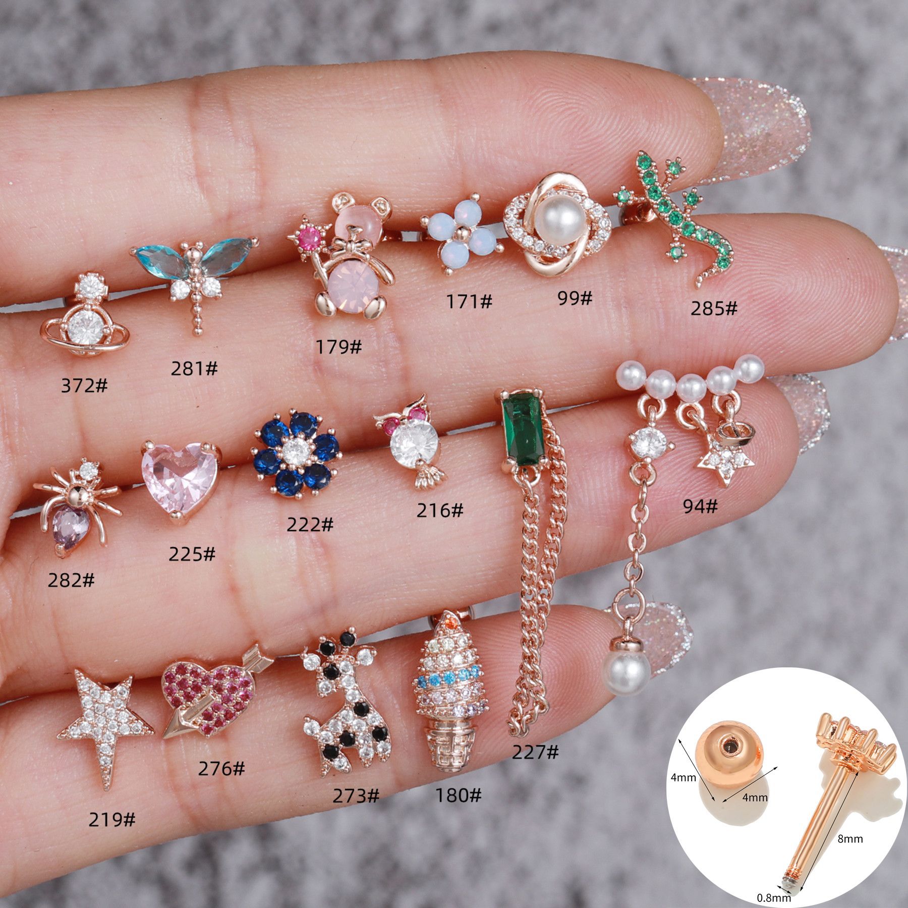 Simple Style Animal Brass Inlay Zircon Ear Studs 1 Piece