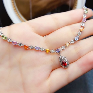 New natural color blue treasure necklace S925 silver inlaid main stone 3*4mm Joker net red explosions women's jewelry wholesale