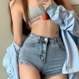 欧美辣妹牛仔裤女夏季紧身薄款热裤ins潮短裤高腰小开叉提臀裤子