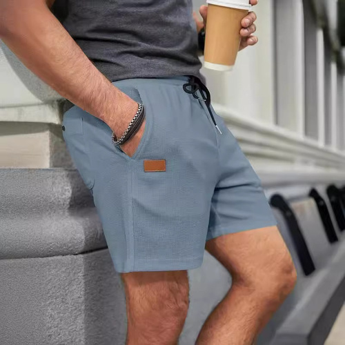 2025 Summer Amazon Men's Checked Solid Color Shorts Athletic Casual 3/4 Length Pants