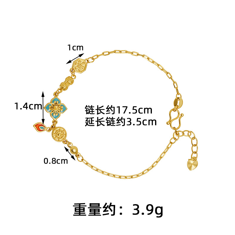 Nuevo chino vietnamita pulsera de oro de arena goteo de esmalte nacional flor pulsera de bronce dorado para mujeres joyas no se desvanecen