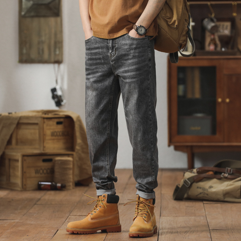 Men's Spring/Summer New Jeans Retro Worn Loose Elastic denim Pants_voghion.com