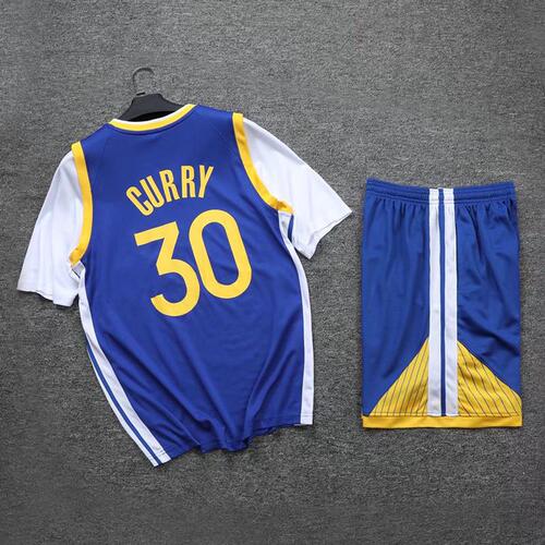 Short-sleeve faux two-piece basketball outfit set for summer—unisex design, perfect for students, kids, and athletes; features the iconic No. 30 Curry jersey for training and competitions.