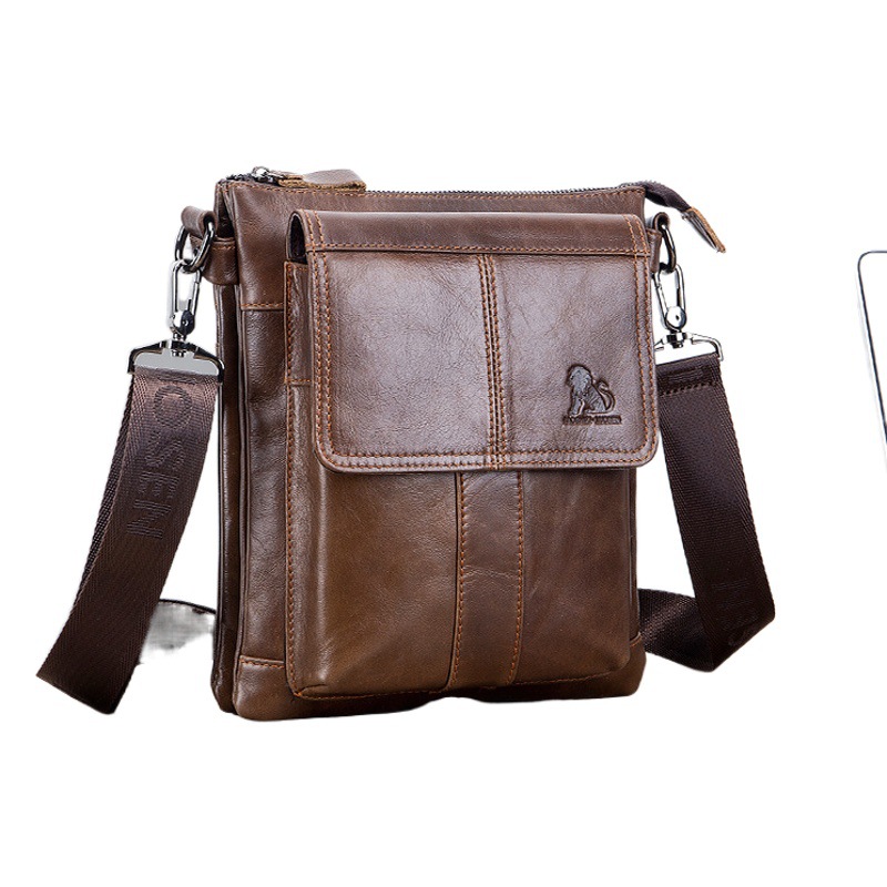 Bolso de mensajero de cuero para hombre transfronterizo bolso de hombro de piel de vaca de primera capa bolso de hombro multifuncional retro de gran capacidad para hombres
