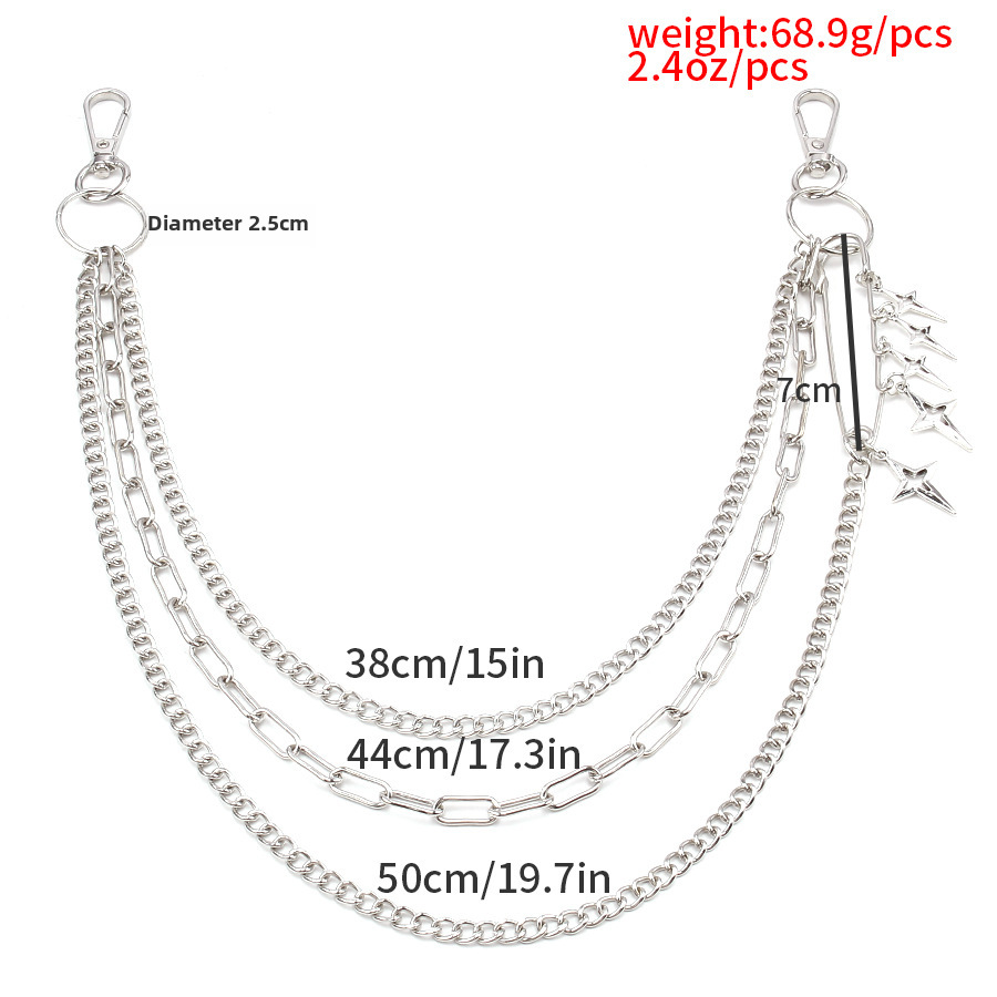 Muoti uusi, persoonallinen hip hop punk trendikäs neljä Awn tähden riipushousuketjua tyyliin metalli monikerroksinen denim housuketju_voghion.com