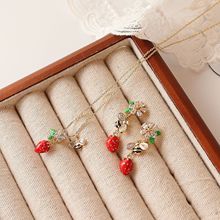 青岛饰品欧美KS新款草莓小蜜蜂花朵设计镶嵌满钻珐琅项链耳环套装