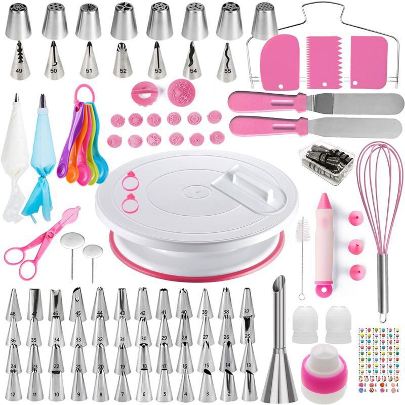 Juego de herramientas para decoración de pasteles de 137 piezas – estilo nórdico, plato giratorio, kit completo