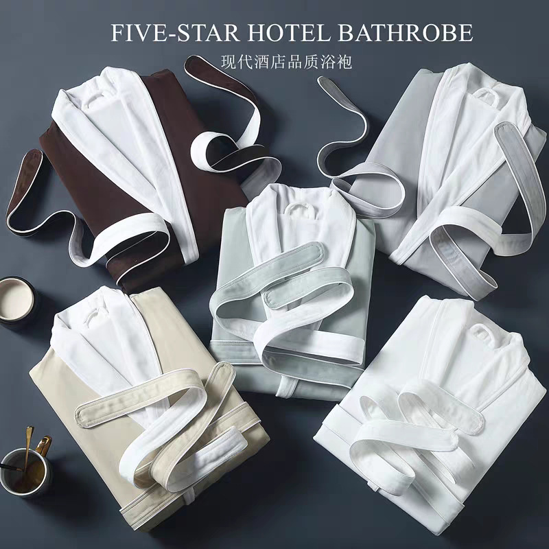 Bathrobe Five-Star Hotel Men's and Women's Couple Bathrobe Adult Absorbent Quick-Drying Four-Season Double-Layer Thickened Nightgown