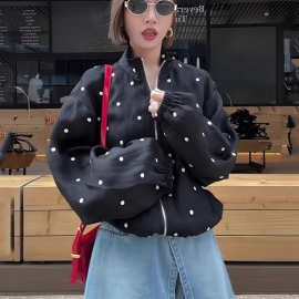 黑色波点立领冲锋衣女款2025春夏新款复古小众宽松休闲百搭外套潮