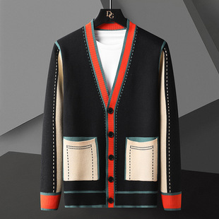 Autumn and Winter New Long-Sleeved Jacquard Knitwear Men's Knitwear Korean Style Trendy Men's Cardigan Wholesale We8978