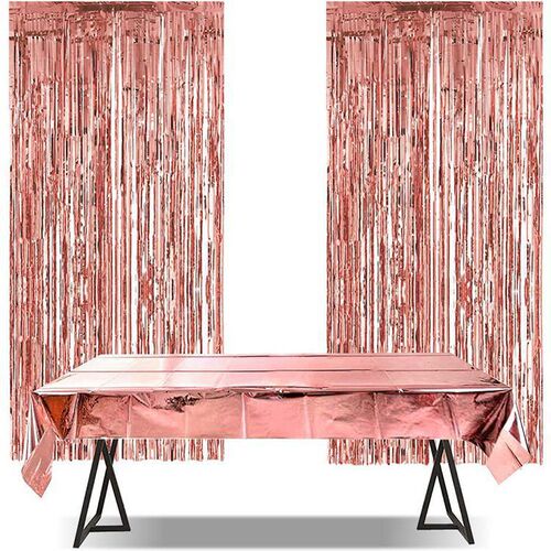 Cross-border PET glossy rose gold tablecloth birthday party party decoration 137*274 rose gold aluminum foil tablecloth