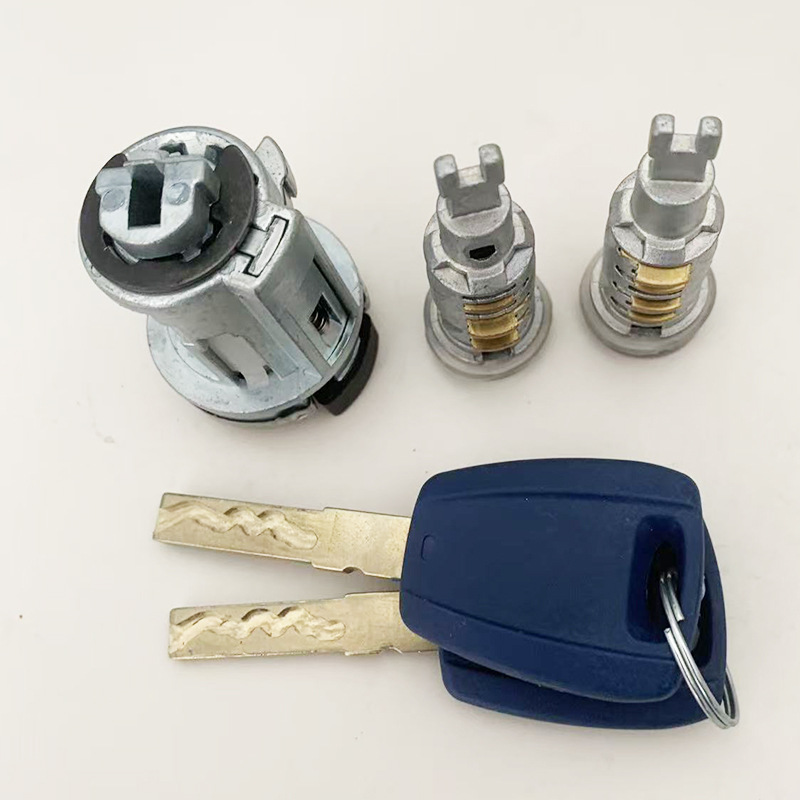 New Fiat Key with 3 Lock Heads, Full Car Lock Cylinder, Car Ignition Lock, Door Lock Cylinder, Complete Assembly