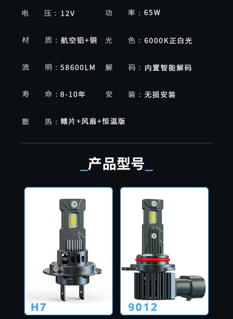 Popular Car Led Headlight Plug-In H7H4 Silent Fan High-Power Front Light 66 Watt Led Car Headlight