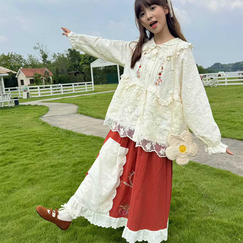 Forest-Style Sweet and Gentle Heavy-Duty Doll Collar Lace Embroidered Shirt Japanese Age-Reducing Cute Soft Girl Cardigan Top