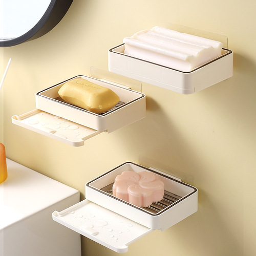 Light luxury wall-mounted soap box, wall-mounted storage rack, creative household soap box with lid, soap dish, wall-mounted without drilling
