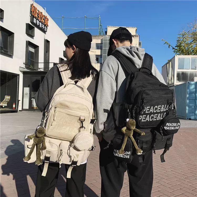 Backpack Korean style 2023, capacious school backpack, off‑white or black, average size