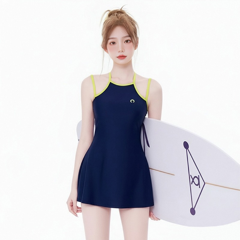 Traje de Baño de Dos Piezas con Falda para Mujer de Poliéster con Almohadillas para Pecho para Natación y Playa image 9