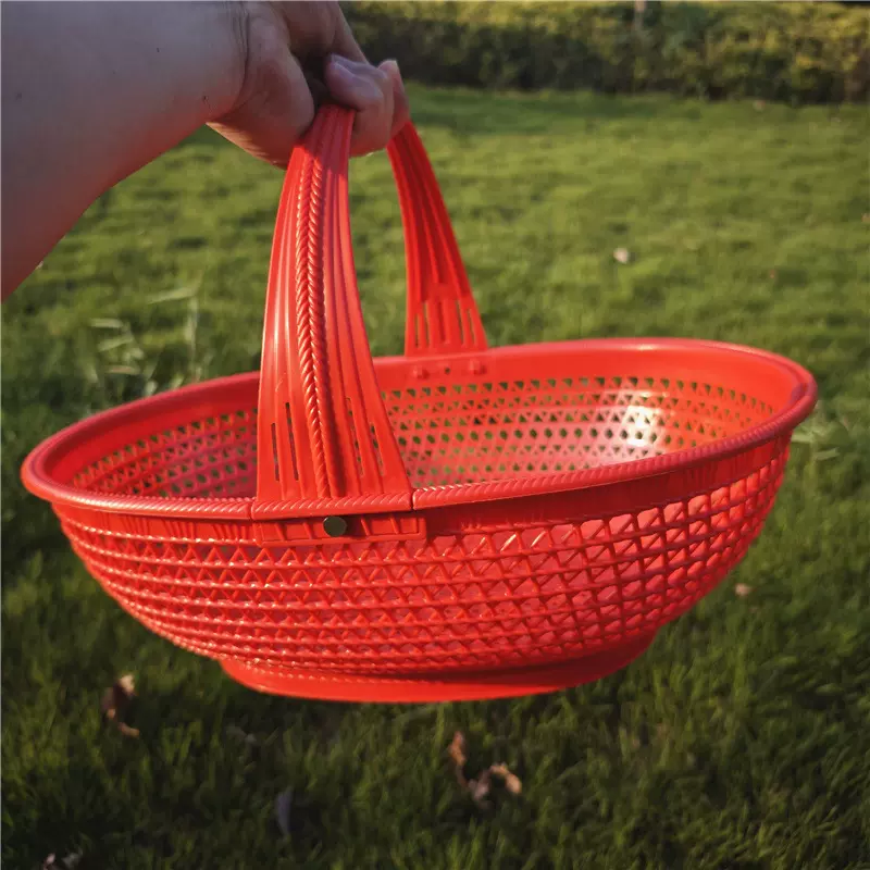 塑料仿藤编织藤手提篮子家用买菜购物篮水果蔬菜采摘购物提手蓝