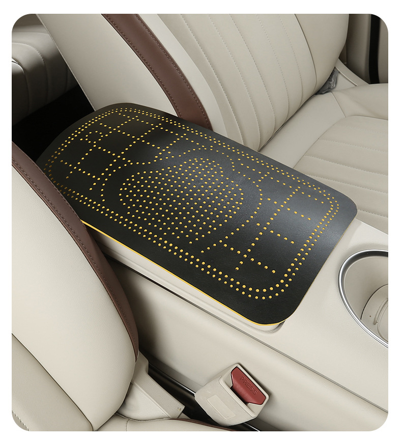 Car armrest box pad, suede cartoon heart perforated armrest box protective cover, universal central armrest heightening pad