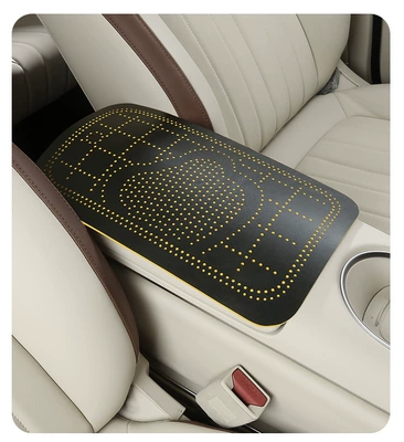 pad, suede cartoon heart perforated: Armrest box pad - yellow-and-black