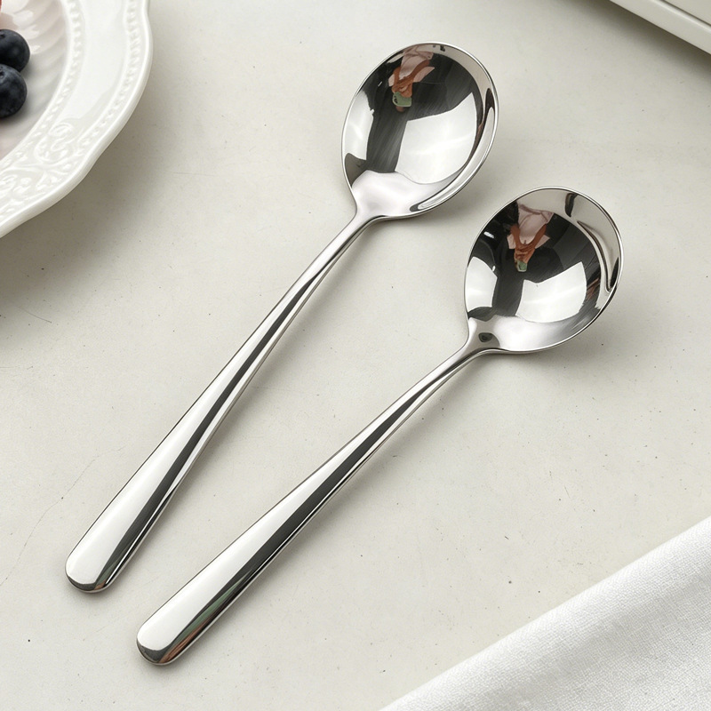 316 Stainless Steel Spoon Elegant Series Household Spoon Round Spoon Dining Spoon High Aesthetic Value Long Handle Deepened Round Soup Spoon
