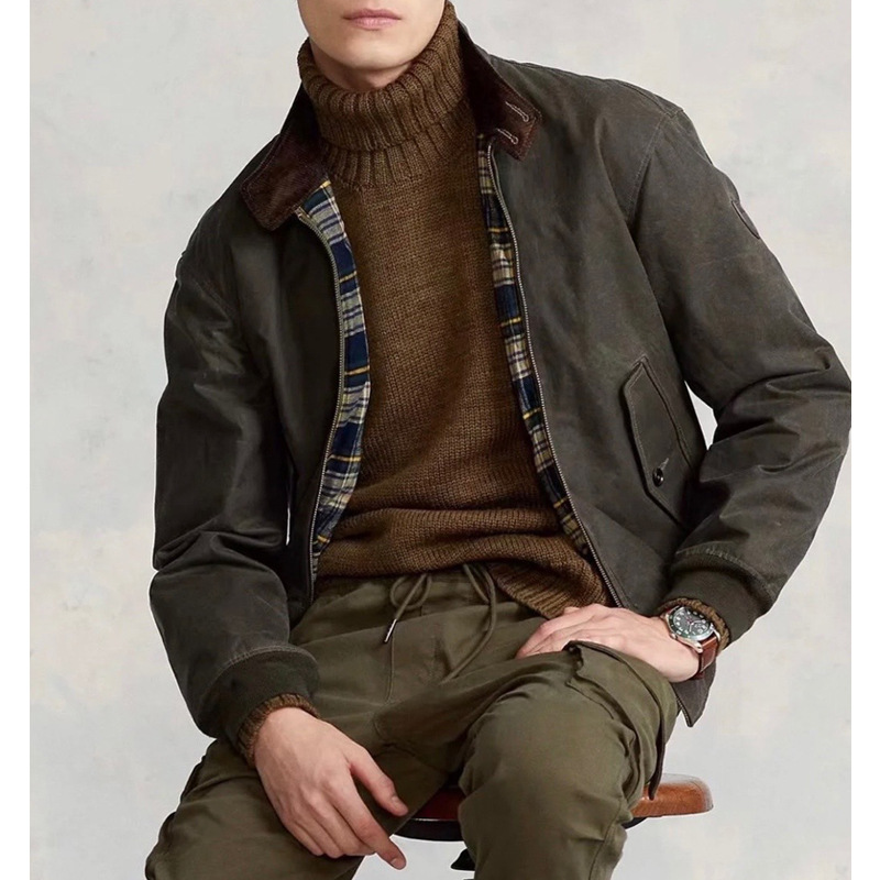 GDDQSDC British Vintage Hunting Oil Wax Jacket Men's Waterproof Mountaineering Laps Harrington G9 Leader Jacket