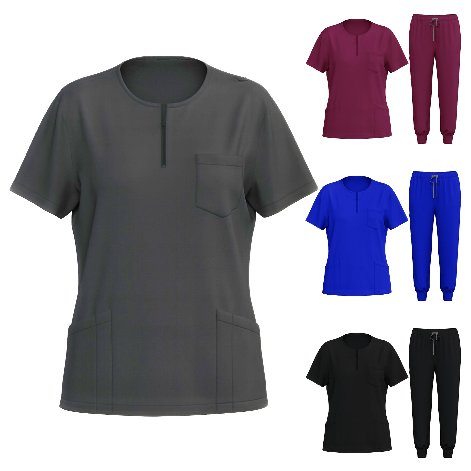 elastic quick dry nurse uniform with a round collar