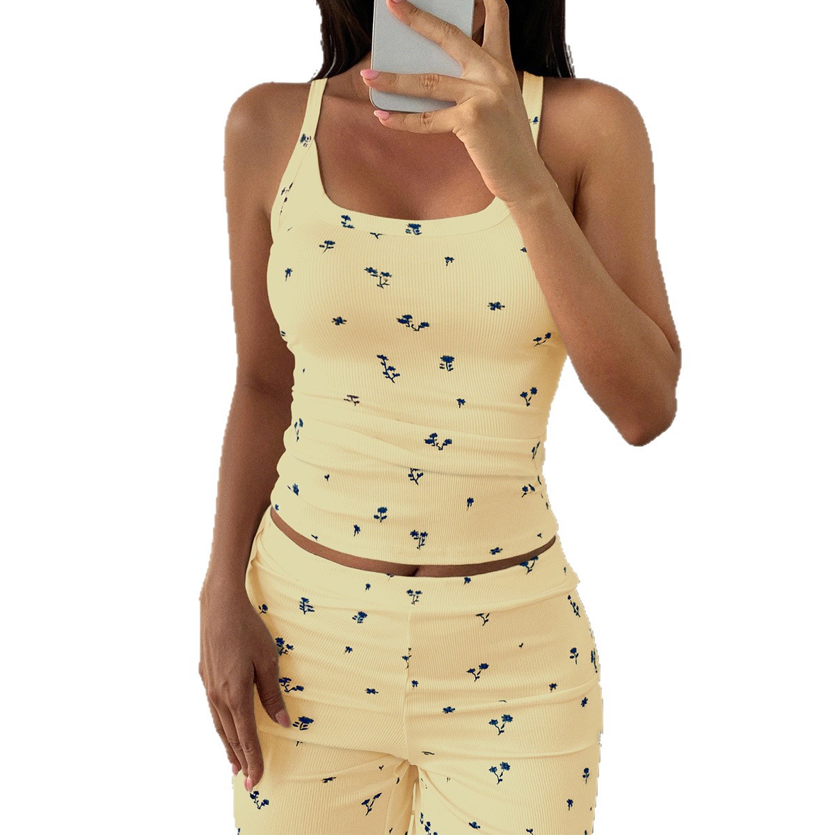 KAIKUO European And American Sports Style Camisole T-shirt Floral Long Pants Set Women's Clothing 2025 Autumn Winter_ecoleips.com