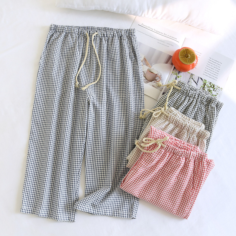 New Cotton Gauze Thin Women's Pajama Pants Men's Shorts Capri Pants Couple's Small Breathable Loose Cotton Home Pants