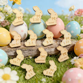 跨境木制品27件复活节彩蛋纪念币 木质兔子奖励币 复活节篮子代币