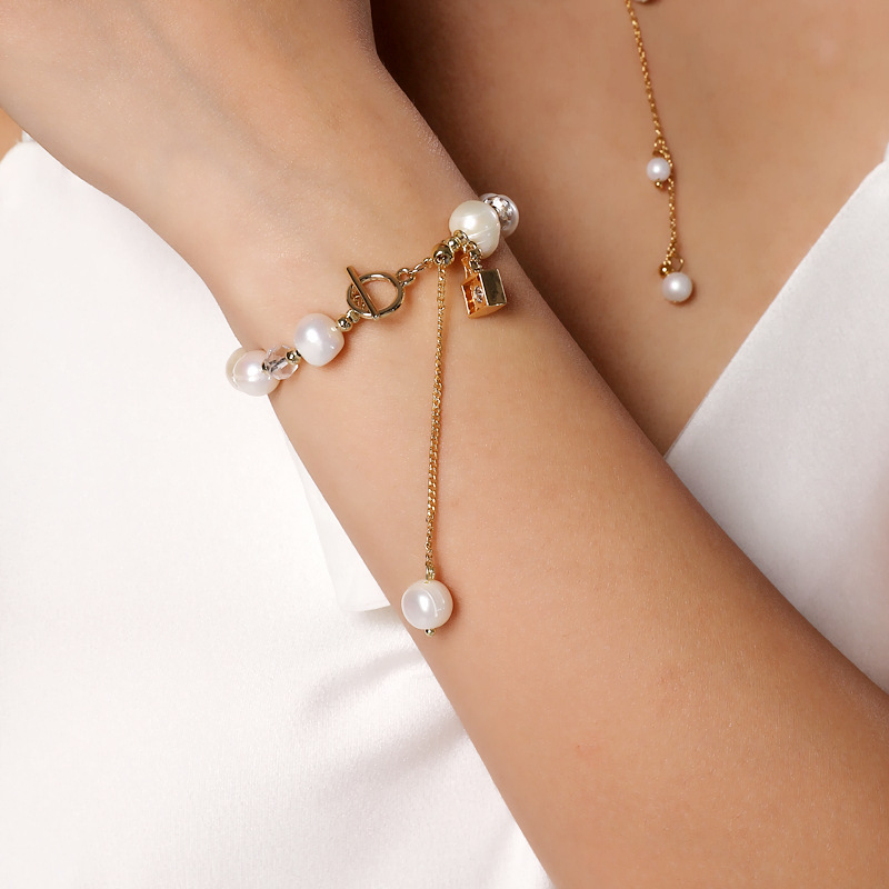 Fashion Heart Shape Fish Tail Pearl Handmade Inlay Artificial Gemstones Bracelets 1 Piece