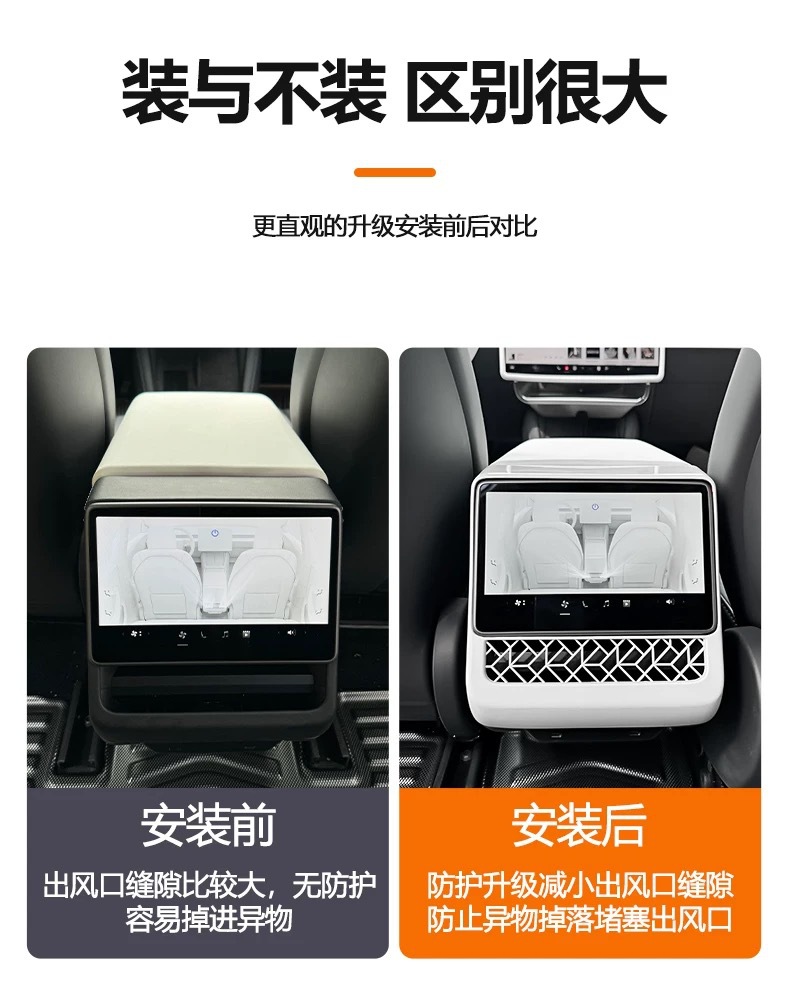 Suitable for Tesla Model 3/Y Armrest Box Cover Carbon Fiber Pattern Protective Cover Yl Rear Exhaust Vent Mask Interior Modification