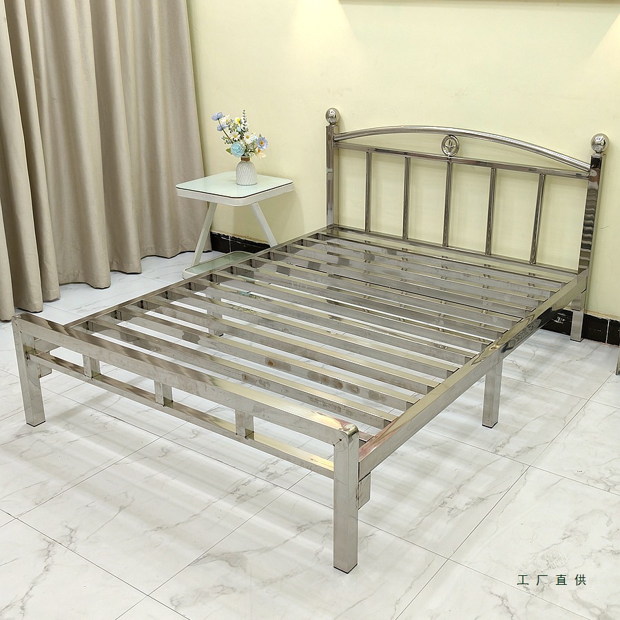 Thickened 304 Stainless Steel Bed 1.5 Single/Double Bed 1.8 Simple Apartment Rental Steel Frame Bed 1.2m
