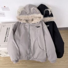 兔耳朵毛领座山雕麂皮绒棉衣男冬季加厚保暖宽松夹棉拉链外套潮流