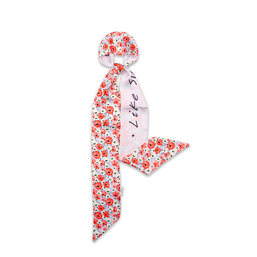 Spring and Summer New Silk Scarf Instagram Style Floral Small Collar Scarf French Braided Hairband Slim Narrow Long Retro Ribbon