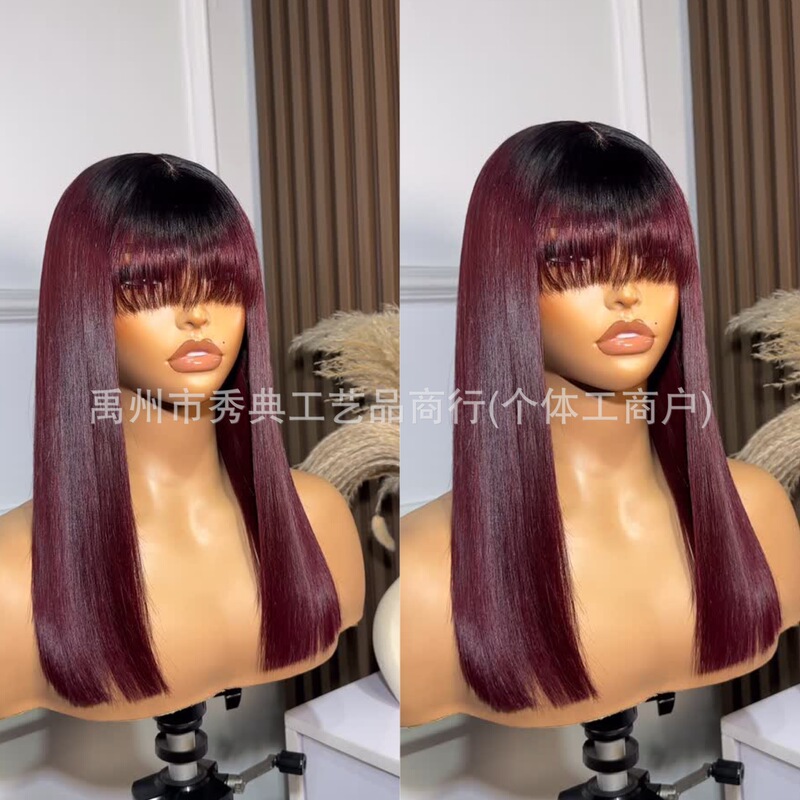 99J Human Hair Fringe Bob Wig Straight Bone Hair. Real Human Hair Wig Sdd