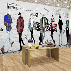 3D手绘复古时尚潮流男装服装店墙纸商场店铺个性创意背景墙壁纸画
