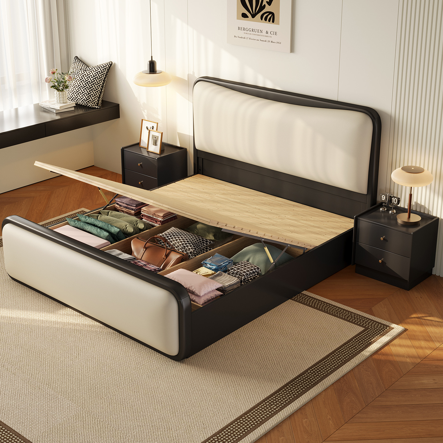 Modern Simple Bed Frame for Home Use, Solid Wood Bed, 1.8m Double Beds, Master Bedroom Large Bed, 1.5m Box Soft Bed, Wedding Bed