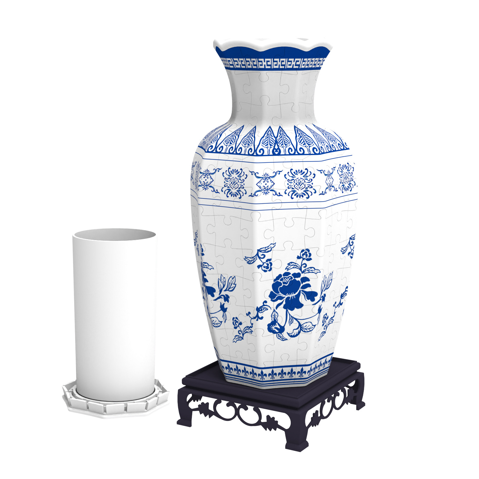 Light Luxury and High-End Vase Puzzle Flower Arrangement Ceramic Living Room Ornaments Blue and White Porcelain Blue and White New Chinese Style Decorations Cross-Border