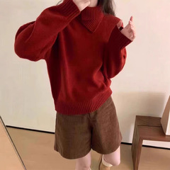 100纯羊毛衫女款翻领长袖内搭秋冬新款舒适软糯毛衣温柔风打底衫